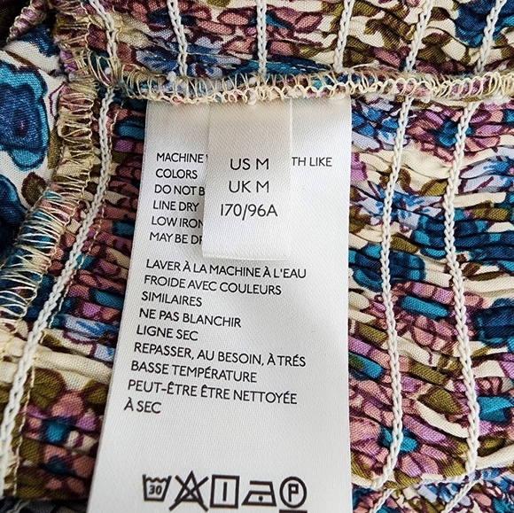 Maeve Anthropologie Odette Smocked Pink Blue Floral Blouse Medium - Picture 8 of 11